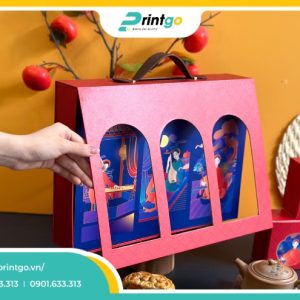 In hộp đựng bánh trung thu nắp lật khuy cài Tằm Nguyệt